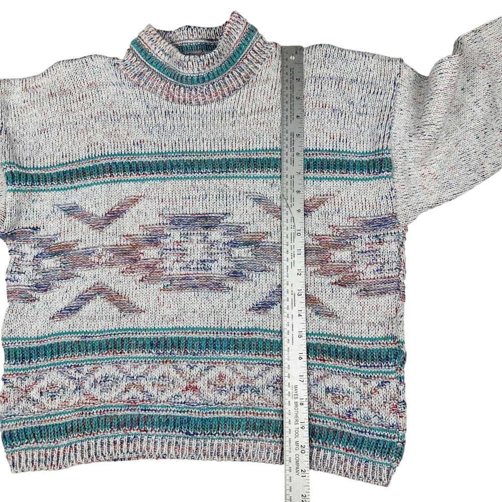 VTG CUTE Aztec Print Mock Neck‎ Sweater Metallic Multi Color Speckled Knit - Picture 5 of 16